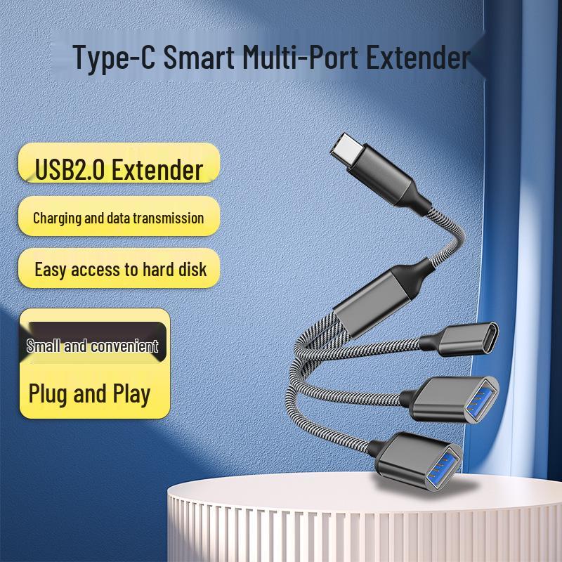 

Док-станция расширения USB-C-разветвитель: Многопортовый OTG-концентратор-адаптер для телефона и компьютера Black, 3-in-1 Type-C with 10W Charging