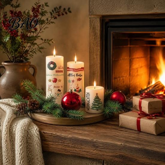 Easy Apply Candle Stickers Christmas Transfer Stickers, DIY Holiday Craft Supplies, Waterproof Atmospheric Home Decor Decorative Decals for Making And