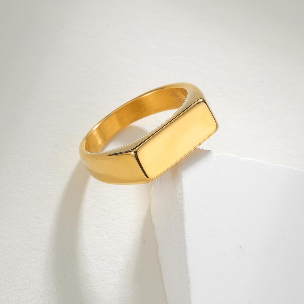 European and American Jewelry 7mm Titanium Steel Rectangular Ring Retro Trendy Female Casting Seal Ring