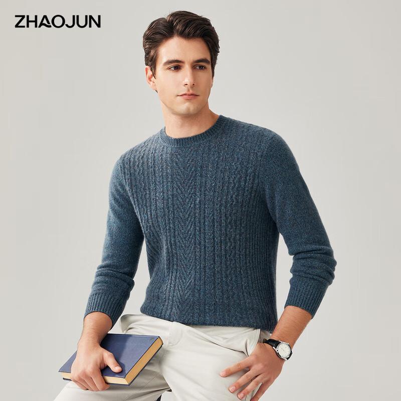 

Zhaojun Мужской свитер из 100% кашемира с круглым вырезом и кабельной вязкой M