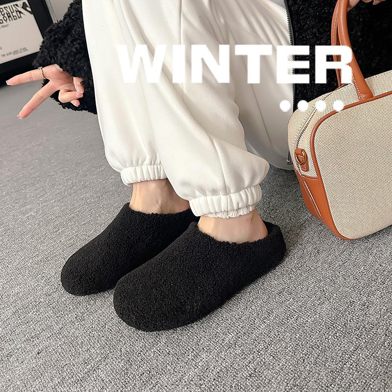 Grape Mother Autumn and Winter New Bag Head One Pedal Thermal Cotton Shoes Plush Half Slippers Women Wear Autumn and Winter
