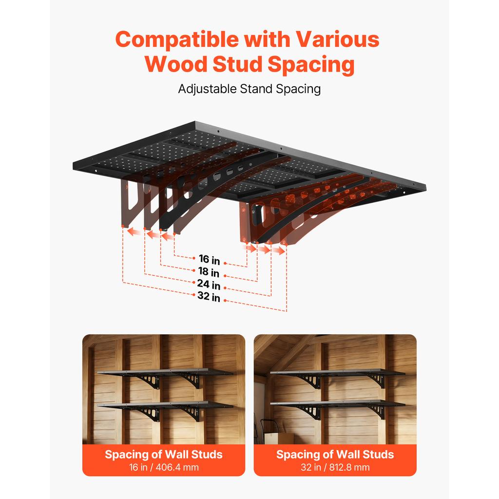 SucceBuy 2-Tier Wall Garage Shelving 20x48in/24x36in 280lbs Per Shelf Steel Wall Mounted Floating Storage Metal Rack for Garage
