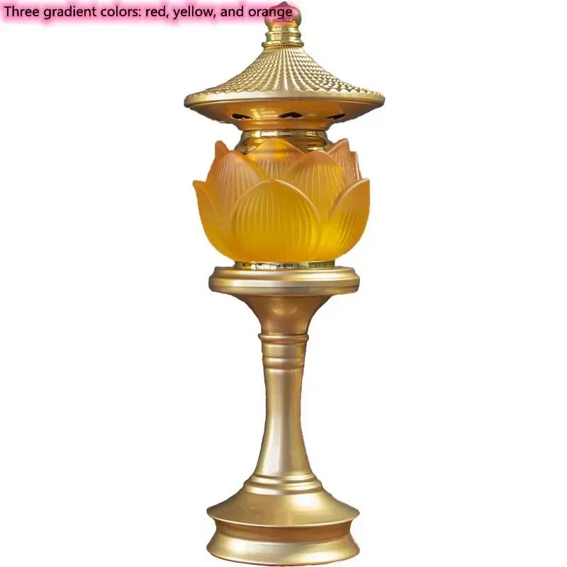 

Buddhist Supplies, LED Crystal Lotus Lamp, Buddha Offering Lamp, Household Prayer Lamp, Three Gradient Colors, Plug, 1pcs 110v 27cm