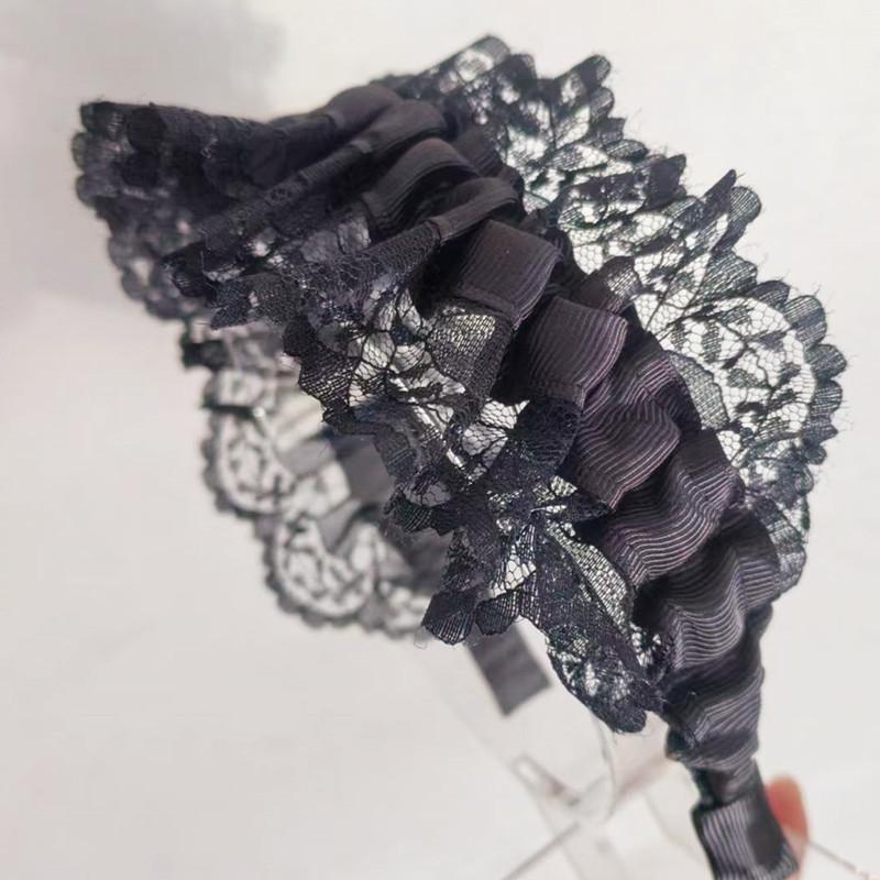 

White Lace Pleated Girls Headband Wide Ruffle Sweet Fairy Lolita Princess Hair Accessories Headdress