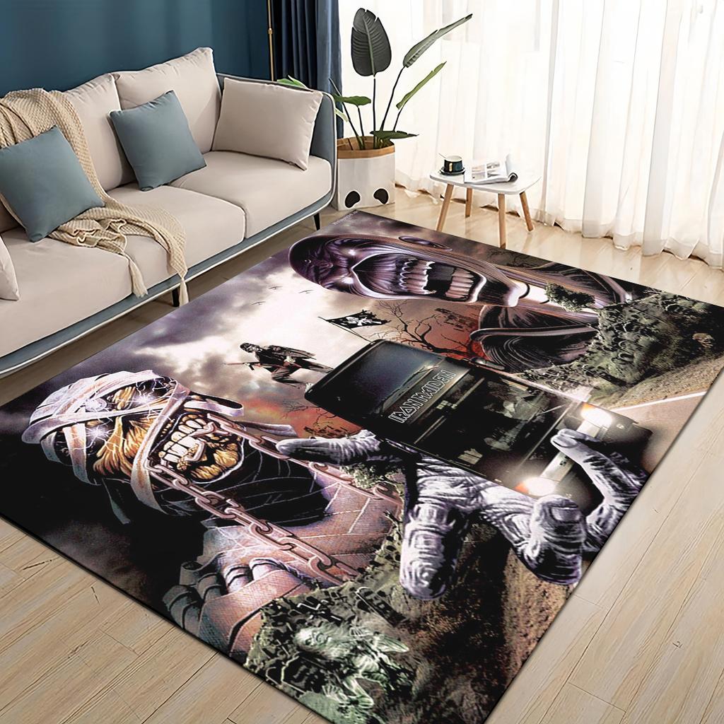 3D I-RON M-Maidens Meital Band Carpet Rug for Living Room Bedroom Home Sofa Decoration,Kids Play Non-slip Floor Mat