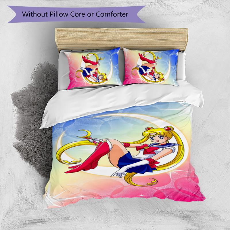 3-teiliges Sailor Moon Design Bettwäsche-Set - HD-bedruckte Bettwäsche mit 1 Bettbezug und 2 Kissenbezügen - Perfekt für die Heim- und Wohnheimdekoration