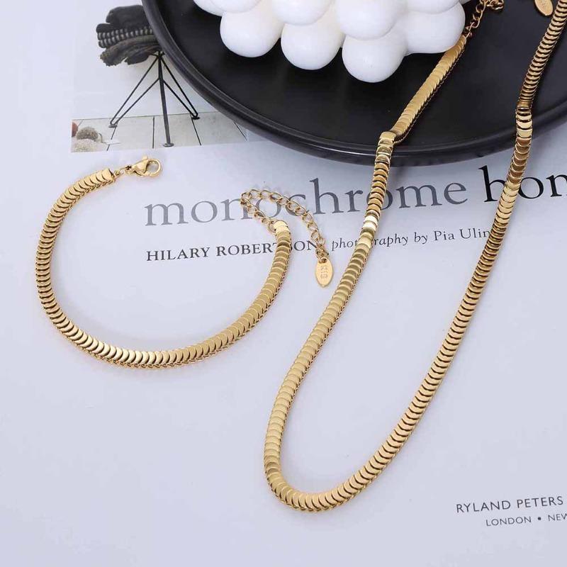 Necklace Accessories Titanium Steel Plated 18k Gold Stacked Chain Necklace Bracelet Set for Women