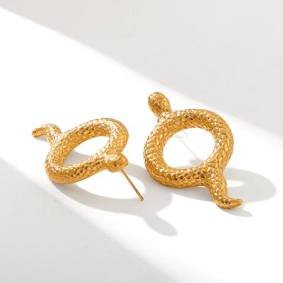 18K Gold Stainless Steel Hollow Snake Earrings for Women, Non-fading Titanium Steel Studs, Premium Style