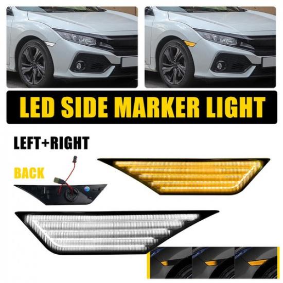 2PCS Front Bumper Reflector Side Marker Light Assembly For 2016-2021 Honda Civic