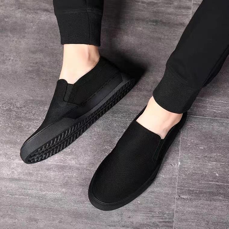 Old Beijing canvas shoes for men, one foot pedal, lazy loafers, casual soft-soled single shoes