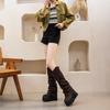 14Cm Thick-soled Boots Suede Stacking Boots 2025 New But Knee Women's Boots Irregular Design Folds