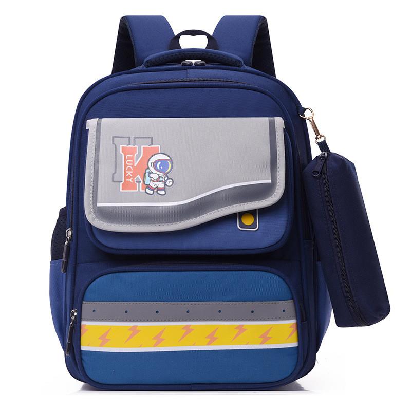 Lightweight Spine-protecting Backpack For Children With Fun Cartoon Designs And Pencil Case NavyGray