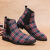 Luxury Men's Designer Plaid Ankle Canvas Chelsea Business Footwear Party Boots Casual Shoes For Men Fashion Winter Autumn 38~48
