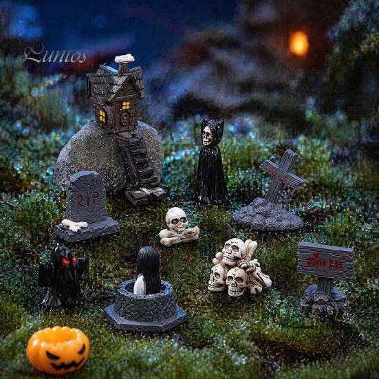 Halloween Aquarium Ornaments Miniature Resin Ornaments, Micro Landscape Desktop Decor, Horror Party Table Decor Scene Accessories for Fish Tank
