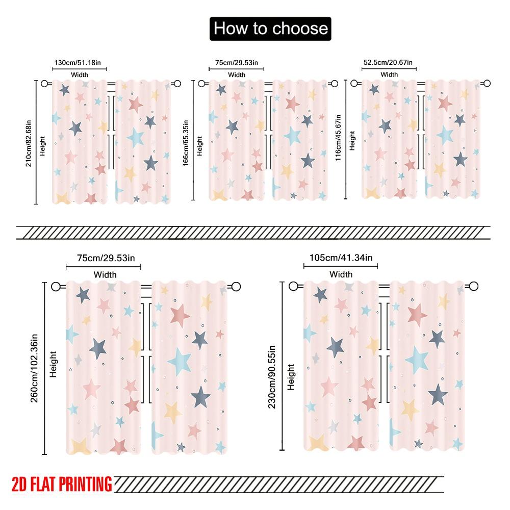 2pcs,2D Plane Printing Curtain Fabric Pastel Starry Sky Durable Polyester (without Rod) Holiday Ldeal for Bedroom Living Room