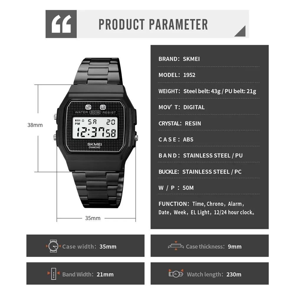 SKMEI 1952 Military Chronograph Date Week For Men Alarm Clock Reloj Hombre Sport Watch 5Bar Waterproof Digital Wristwatch
