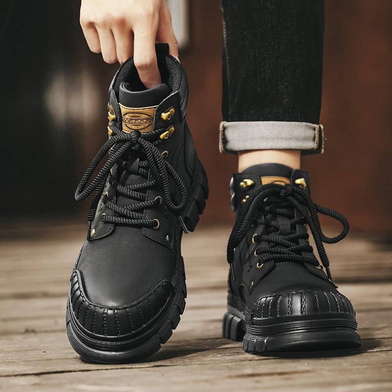 Stivali in Vera Pelle da Uomo Inverno Nuovi Outdoor Abbigliamento da Lavoro Scarpe Stile Britannico Casual High-Top Stivali da Moto Uomo Autunno Inverno