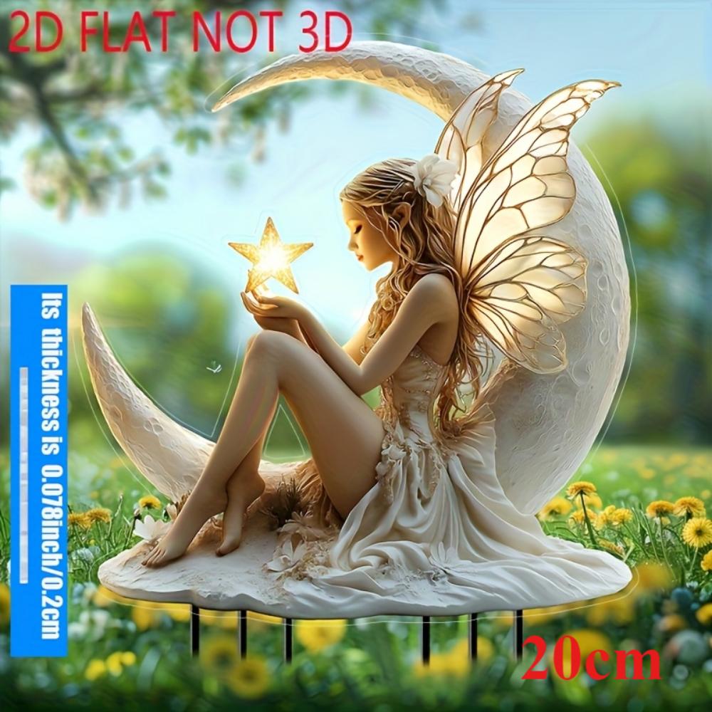 

Заливной плоский 2D акриловый цветочный кипящий ландшафтный декор, фея, полумесяц и звезды, для гостиной, офиса, спальни, украшение 20cm