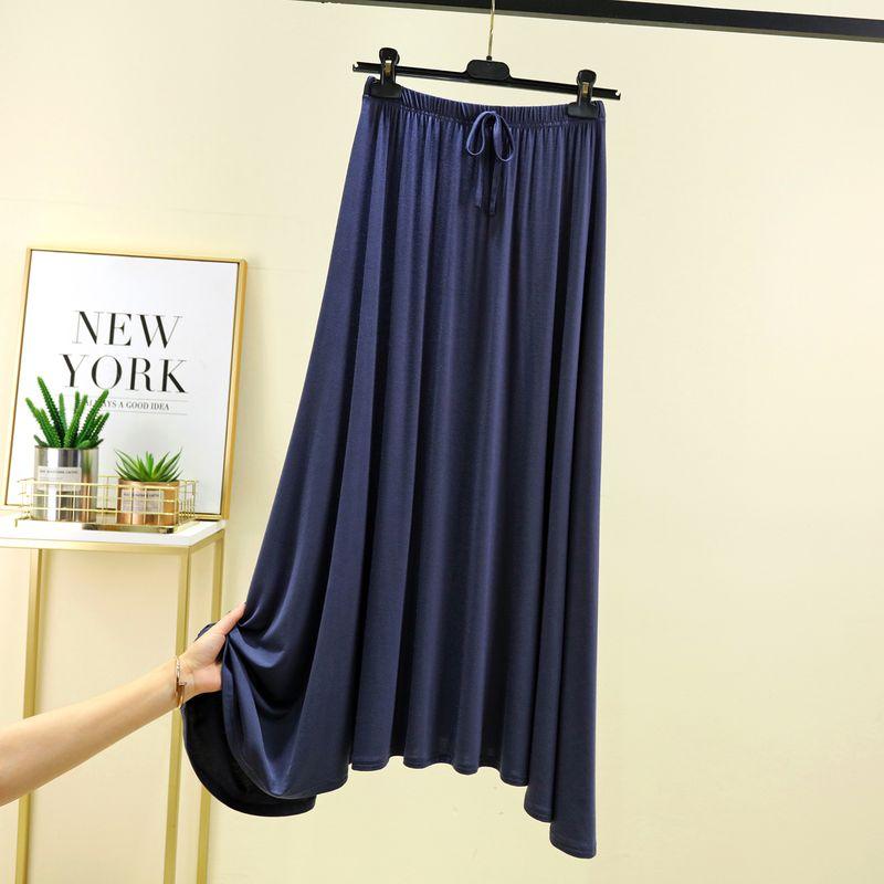 

Summer Modal Skirt Loose plus Size Mid-Length Dress High Waist Outdoor All-Matching Pure Color Thin Flab Hiding A- line Skirt Denim Blue 2XL (75.00 kg-85.00 kg recommended