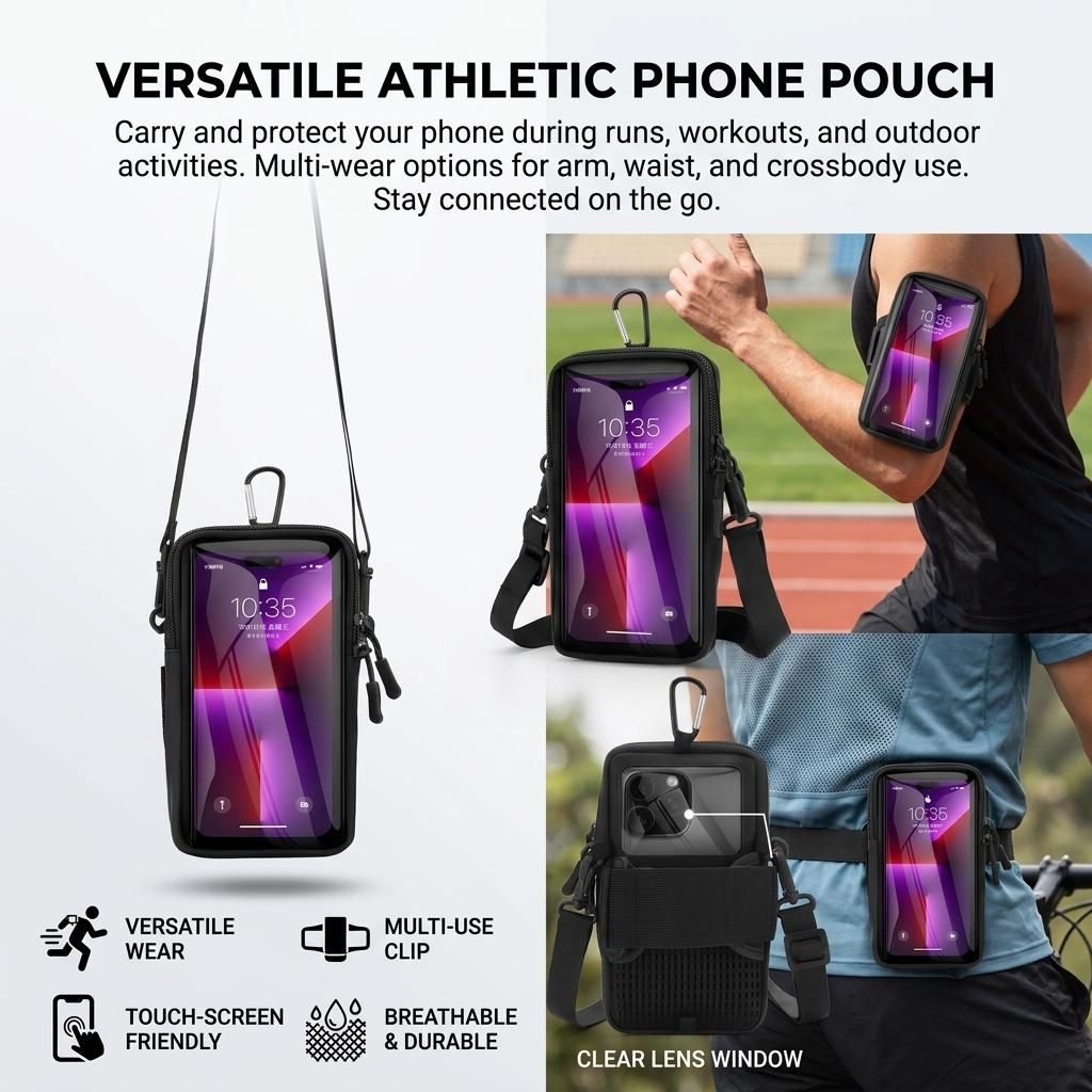 Sport Armband For Smartphone Running Fitness Waist Bag 3-In-1 Design Touch Screen Window Reflective Strips