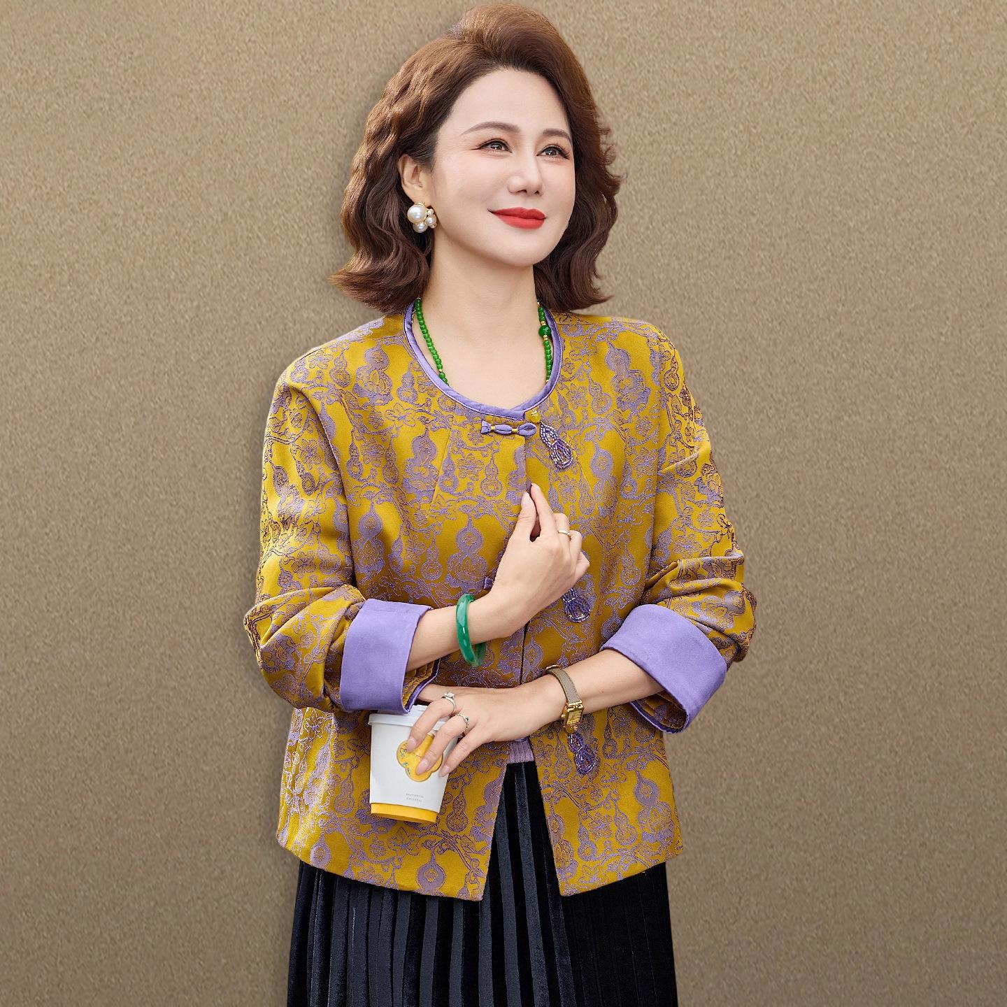 

2026 Zodiac Year Stylish Spring Jacket for Middle-Aged and Older Women - New Chinese Style Mother of the Bride Top 2XL (105-120 lbs)