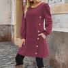 2025 Autumn/Winter European & American Plus Size Dress with Button Round Neck & Pocket