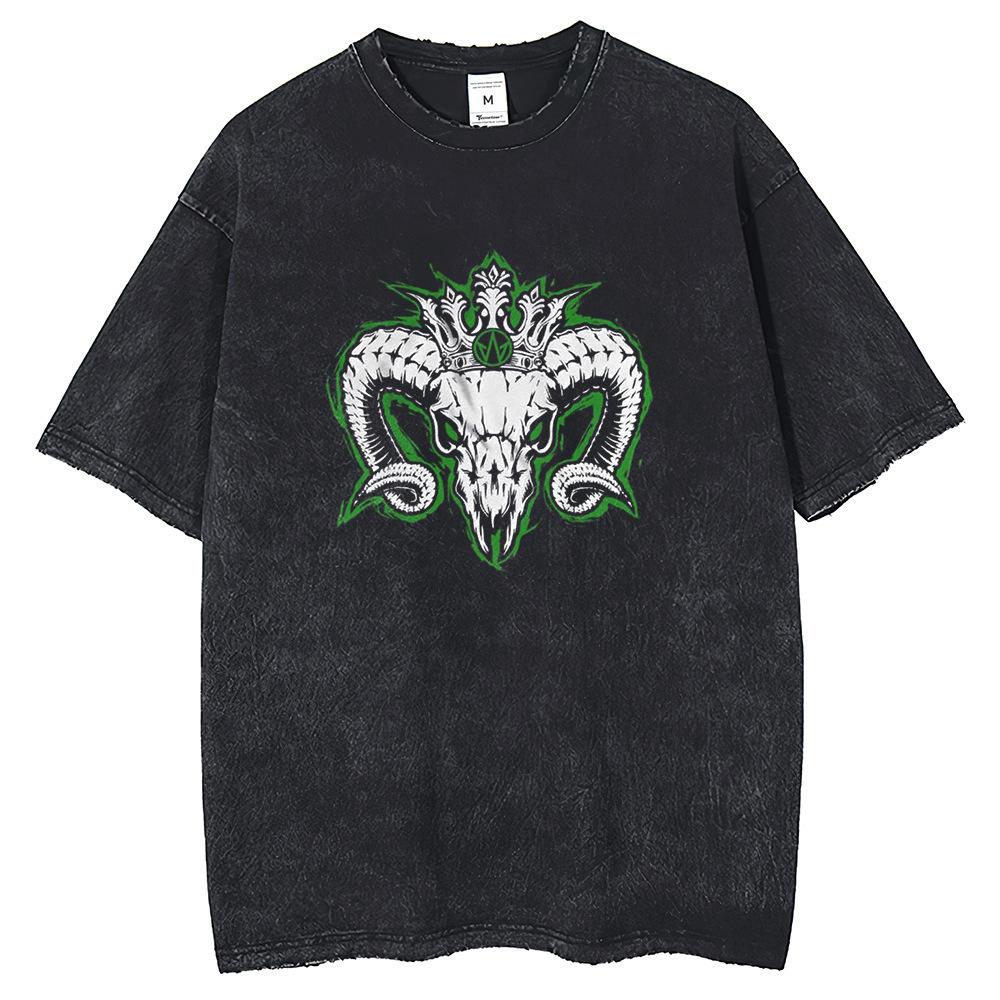 Hip Hop Wash Black T-Shirt Street Retro Top T-Shirt Hip S