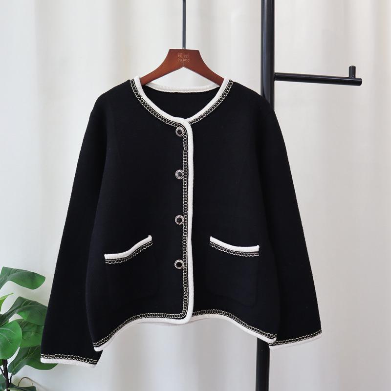 Autumn and Winter New Design Sense Knitted Double-sided Woolen Cardigan Loose Temperament Sweater Jacket Women
