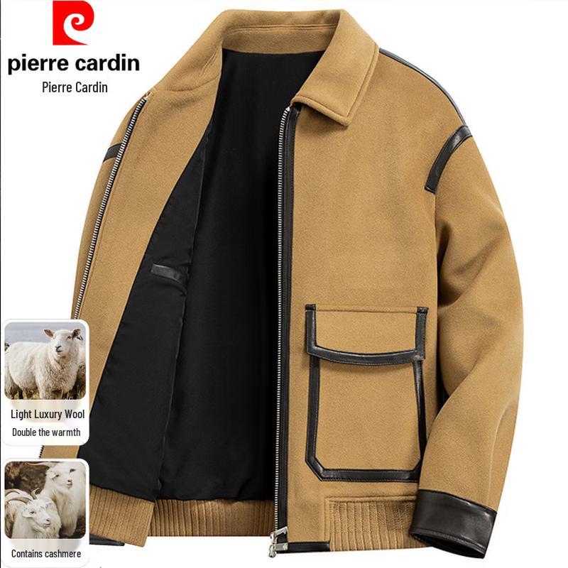 Pierre Cardin Men's Wool Blend Lapel Jacket with Leather Trim