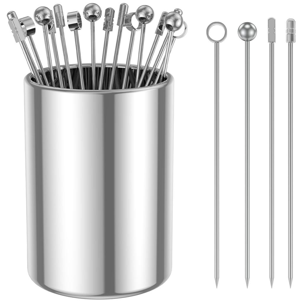 20/12pcs Cocktail Picks Stainless Steel Skewers Bar Tool Drink Stirring Sticks Reusable Cocktail Stick for Appetizer Fruit Picks