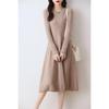 Women's Slim Fit Waist-Cinching Over-the-Knee Knitted Wool Dress - Autumn/Winter Base Layer, Round Neck, New Style