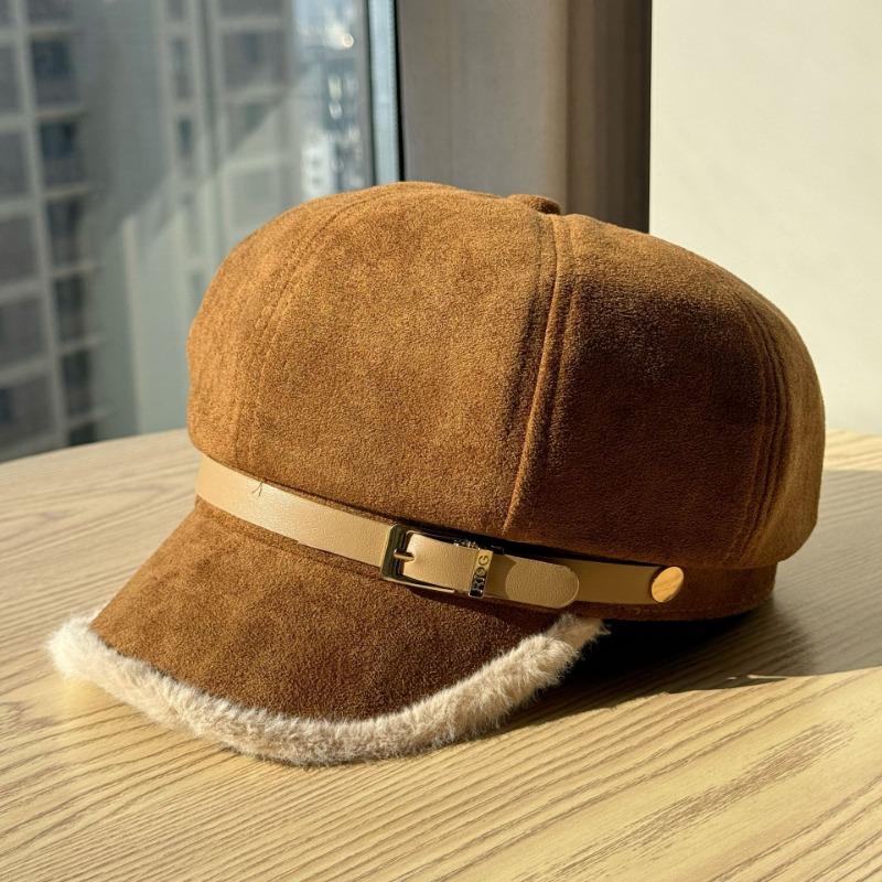 Women S Fashionable Frayed Edge Octagonal Newsboy Cap With Belt Buckle For Autumn Winter