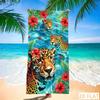 Lebhaftes Volles Hibiskusblätter Leopard Meereswellenmuster Weiches Tragbares Mikrofaser Strandtuch Für Tropische Strandparty Reise