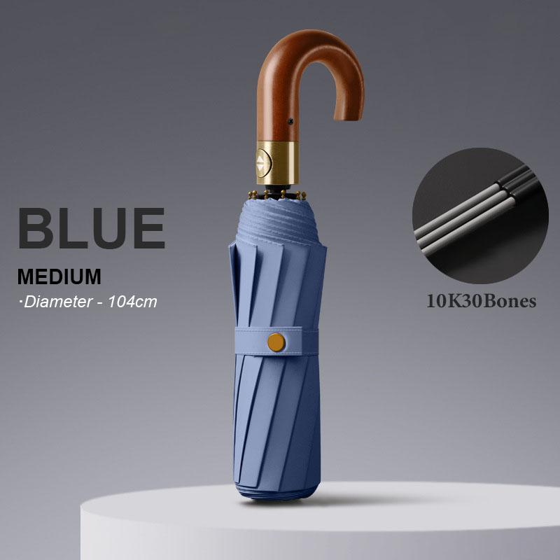 30 Speichen Winddicht Stark Verstärkter Automatischer Faltbarer Regenschirm für Männer Gebogener Holzgriff Luxus Regenschirm Wasserabweisend