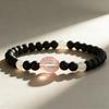 Minimalist Black Matte Stone Beaded Bracelet with Amethyst Circle Charm Elastic Stretch Bracelet for Women Daily Casual Jewelry