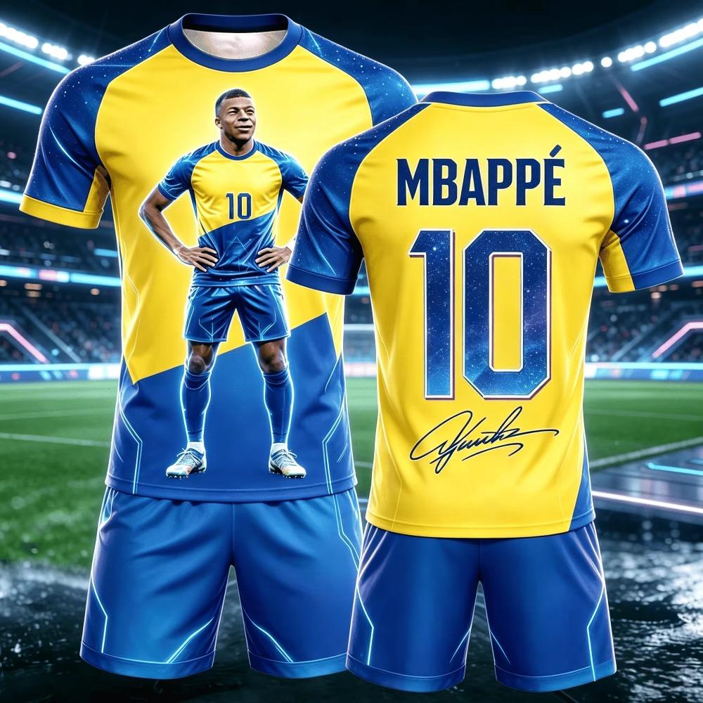 Summer Hot Selling Mbappe 10 Commemorative Edition Children's Quick Drying Loose Sports T-shirt Shorts Set FamilyMatching