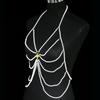 Fashionable Multi-layer Imitation Pearl Body Chain for Stage Performance, Trendy and Versatile Simple Chest Chain, Music Festival Banquet Costume