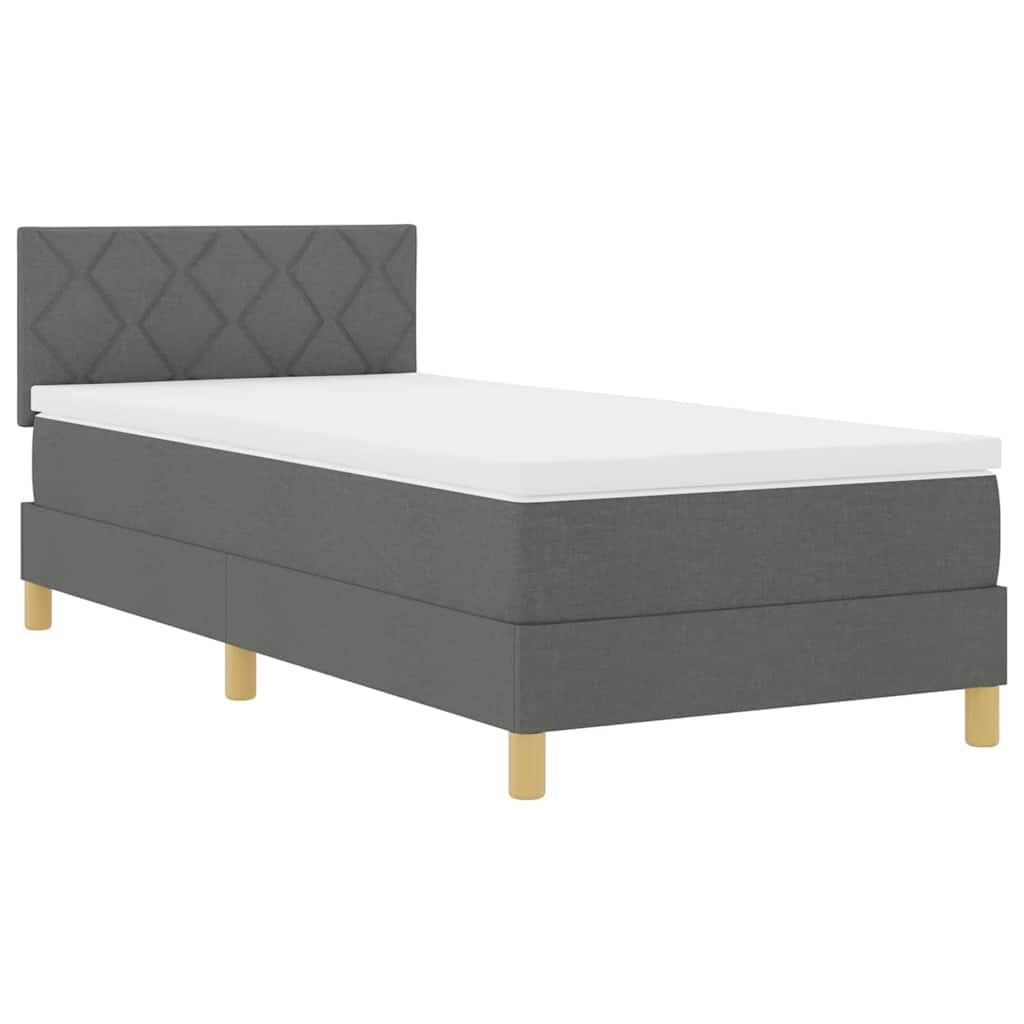 LED Box Spring Bed with Headboard Dark Gray 90 x 200 cm Fabric