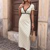 Spring Summer Women's Polka Dot Lace V-neck Bubble Sleeve Dress S-XL