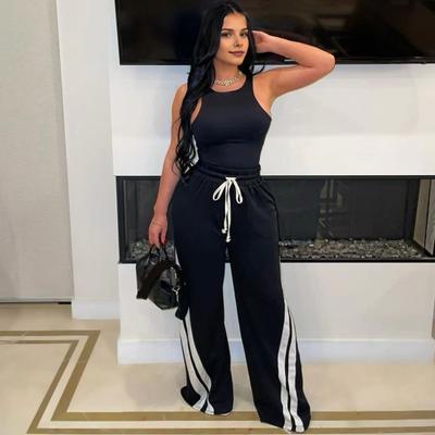 Yousheng Women Pants Drawstring Elastic Waist Stripe Patchwork Wide Leg Sport Exercise Trousers Contrast Color High Waist Sweatpants