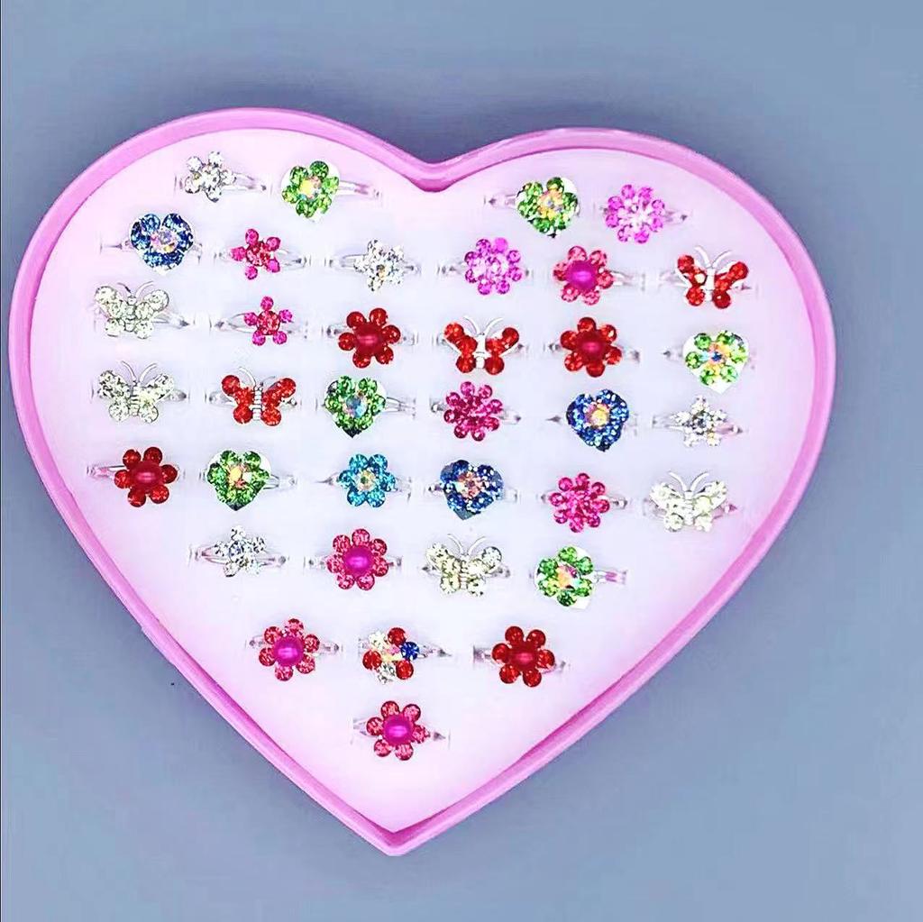 36buc inel pentru copii Cute Princess Baby bibelouri Jucărie Fetiță Cartoon Crystal Inel (cu cutie)