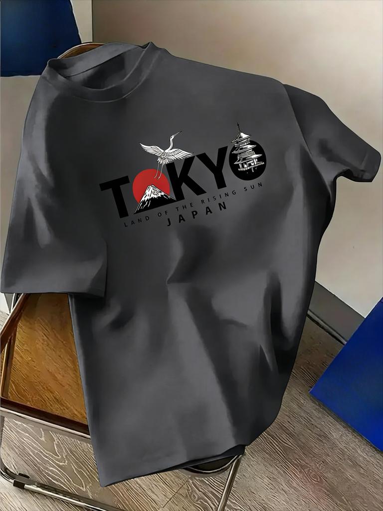 Summer Unisexs Graphic Tshirts Unisex Tokyo Theme Tshirts With Mount Fuji Cherry Blossoms Print Pure Cotton Comfortable Streetwear