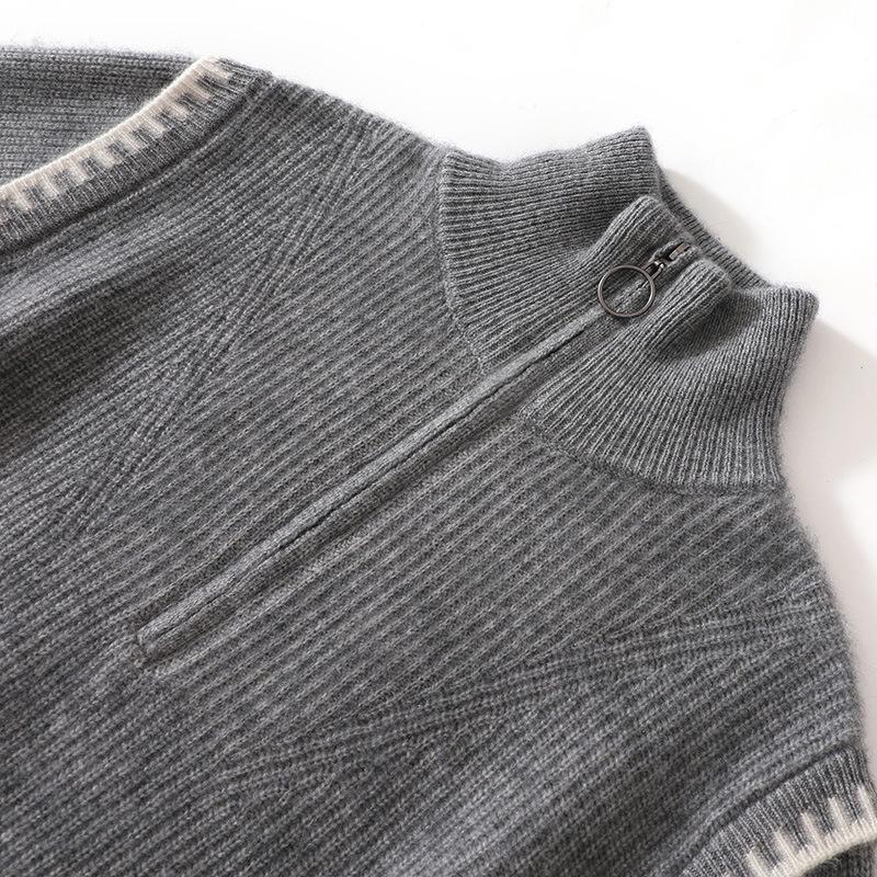 Lekasha Gray Cashmere Stand-Up Collar Sweater - Versatile Inner & Outer Layer for Autumn/Winter Girls' Fashion.