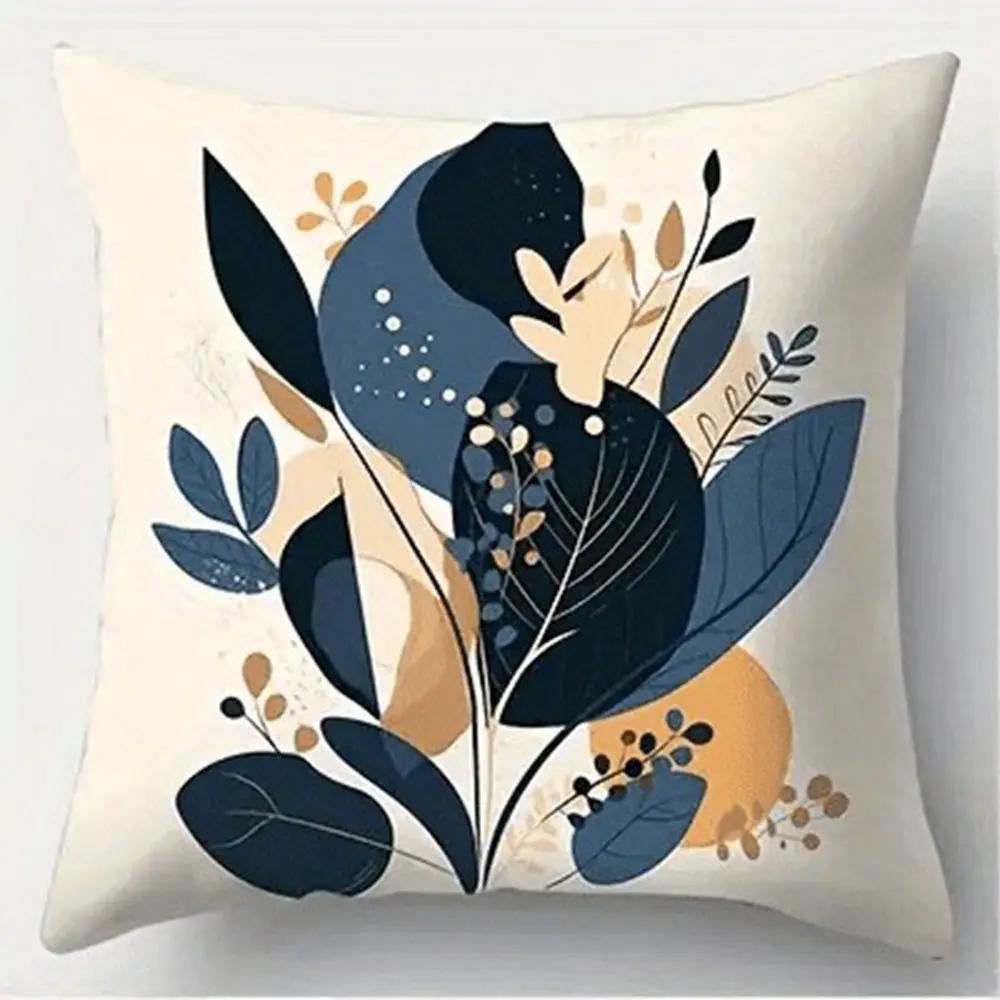 Blues Floral Simple Pattern Home Decor Pillowcase Living Room Sofa Polyester Cushion Cover with Zipper