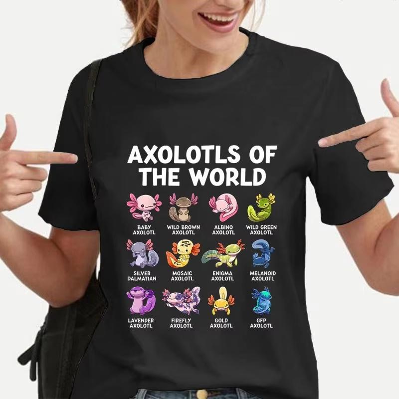Funny Axolotls of the World Graphic Print Tshirt Women Fashion Crew Neck Tee Shirt Summer Casual Loose Comfort Tshirt