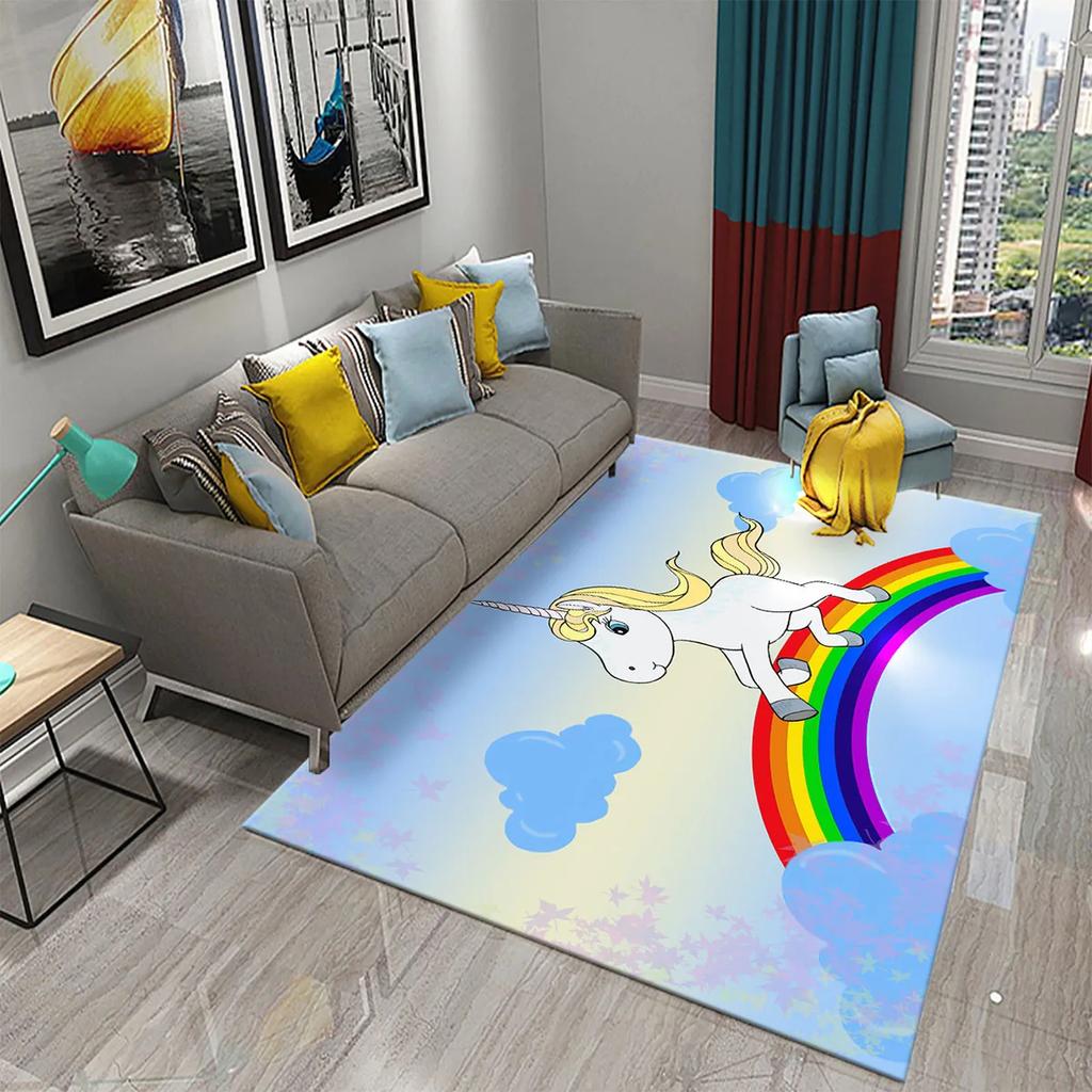 Lovely Cartoon Rainbow Unicorn Carpet Kids Bedroom Decor Rugs Baby Play Crawling Mat Living Room Bathroom Entrance Non-slip Rugs