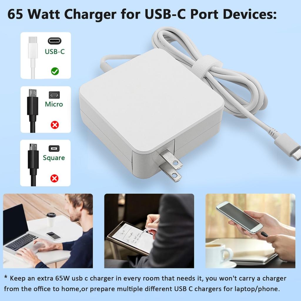 Reletech 65W USB C Laptop Power Adapter Type C Power PD Wall Fast Charger Fort MacBook Dell Huawei HP Notebook