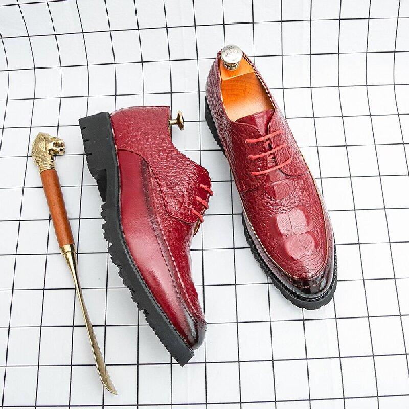 

Fashion Retro Men Dress Shoes Men Platform Breathable Comfortable Fashion Leather Shoes Lace-up Business Office Shoes Men Sizes 38-46 38 червоний