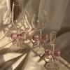 Pink Bowknot Series Glasses Cup Korean Style  INS  Bow Handle Goblet Glass Cup Romantic Ritual Champagne Wine Glass