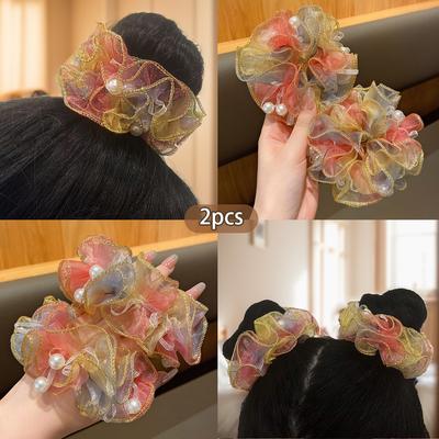 2 farbenfrohe Haarbänder und Haarreifen aus dickem Darmgewebe, geeignet für den täglichen Gebrauch und Auftritte als Haaraccessoires